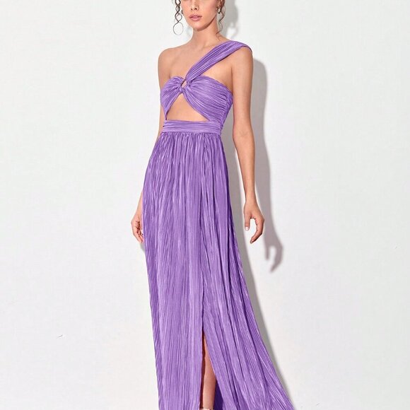 Mauve Purple Sexy Women's Pleated Asymmetrical Pink Maxi Dress - Picture 5 of 6